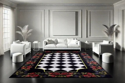 Rose Checkered Court Washable Rug Rose Checkered Court Washable Rug