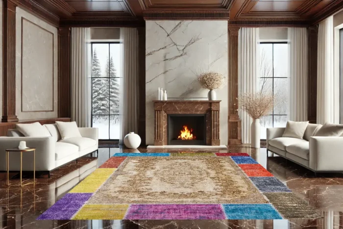 Golden Harmony Mosaic Washable Rug - Image 2