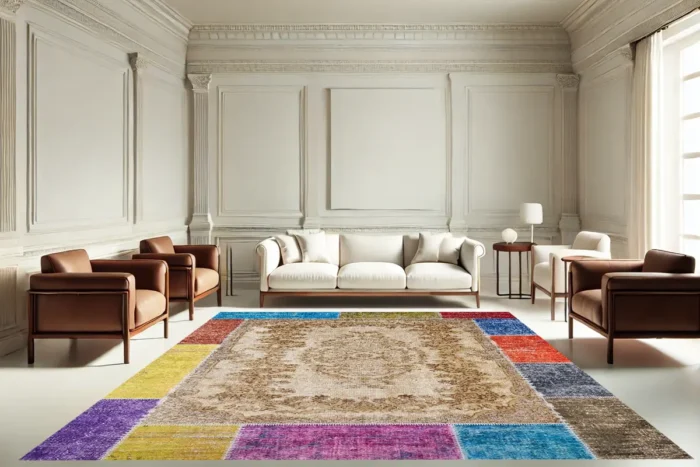 Golden Harmony Mosaic Washable Rug - Image 4