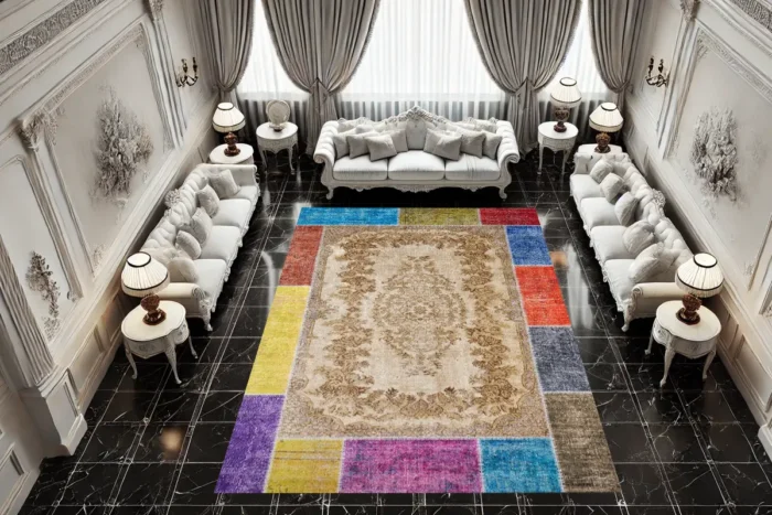 Golden Harmony Mosaic Washable Rug - Image 3