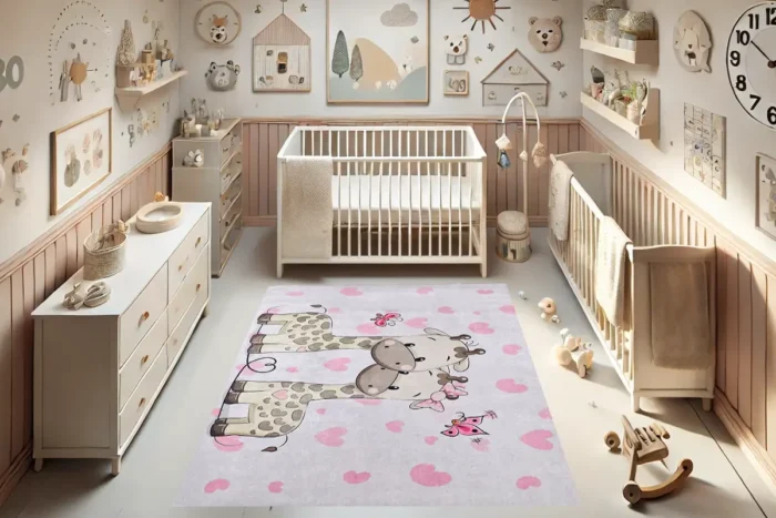 Giraffe Love Story Washable Rug - Image 4