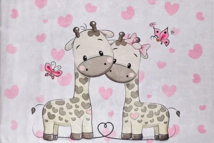 Giraffe Love Story Washable Rug Giraffe Love Story Washable Rug