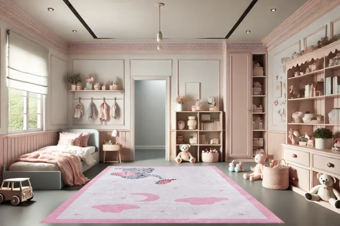 Dreamy Elephant Pink Washable Rug - Image 2