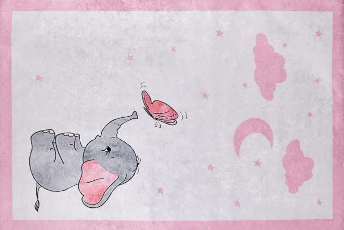 Dreamy Elephant Pink Washable Rug - Image 1