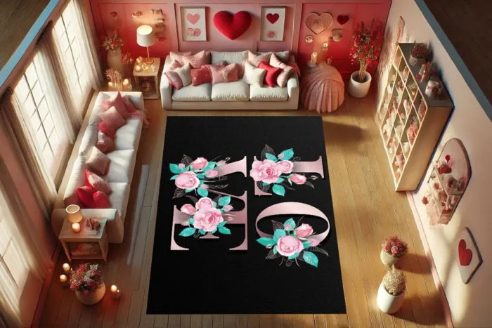Rose Gold Love Washable Rug - Image 2