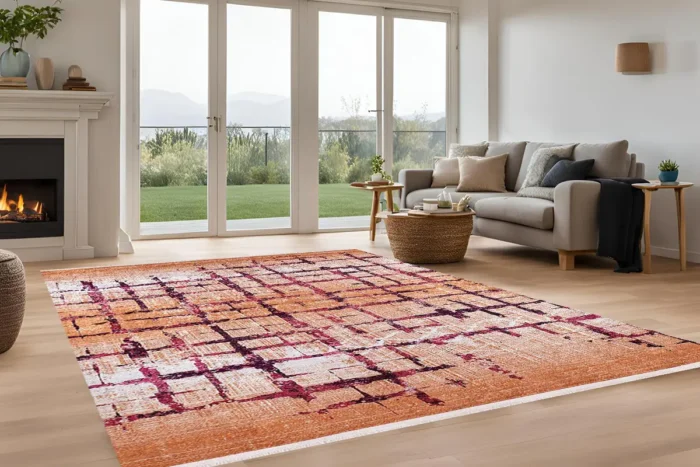 Abstract Grid Design Washable Rug - Image 2