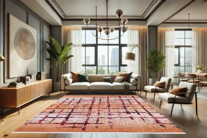 Abstract Grid Design Washable Rug - Image 3