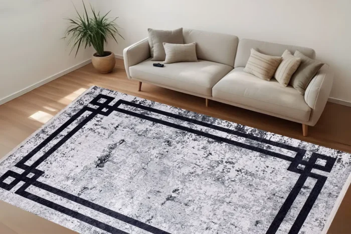 Geometric Modern Border Washable Rug - Image 3