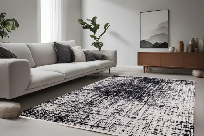 Monochrome Grid Texture Washable Rug - Image 2