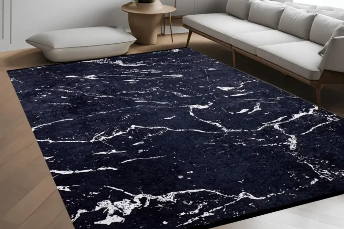 Midnight Marble Elegance Washable Rug - Image 4