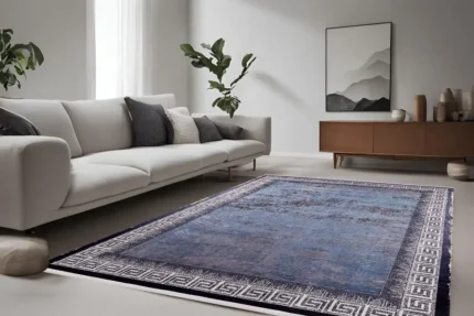 Blue Classic Border Washable Rug Blue Classic Border Washable Rug