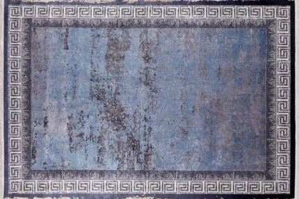 Blue Classic Border Washable Rug Blue Classic Border Washable Rug
