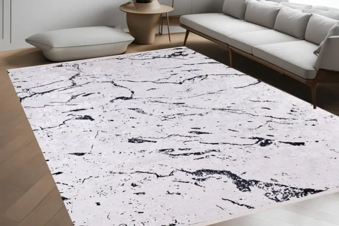 Black & White Marble Washable Rug - Image 4