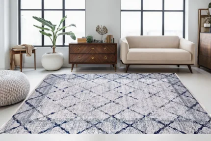 Blue Lattice Elegance Washable Rug Blue Lattice Elegance Washable Rug