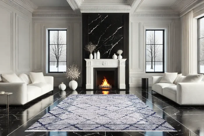 Blue Lattice Elegance Washable Rug - Image 4
