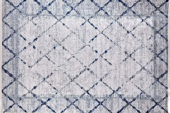 Blue Lattice Elegance Washable Rug - Image 1