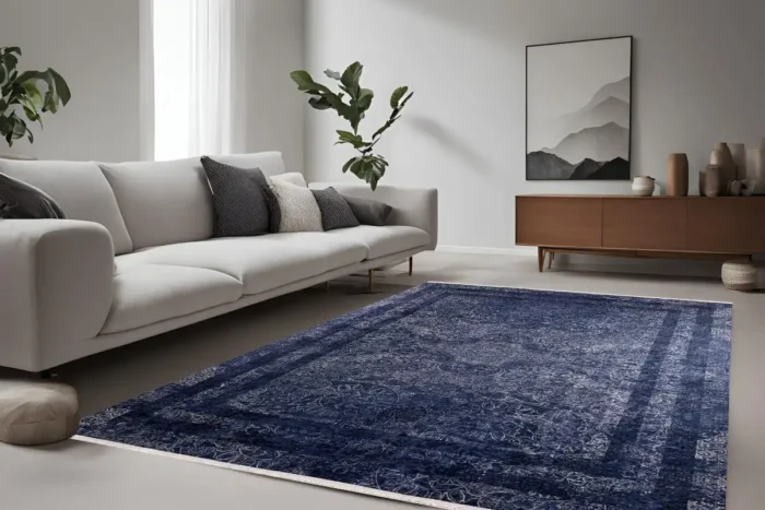 Elegant Blue Persian-Style Washable Rug - Image 2