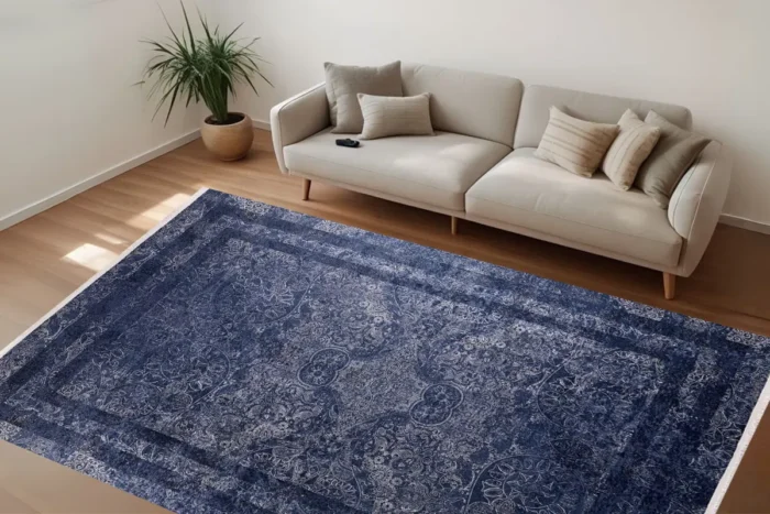 Elegant Blue Persian-Style Washable Rug - Image 3