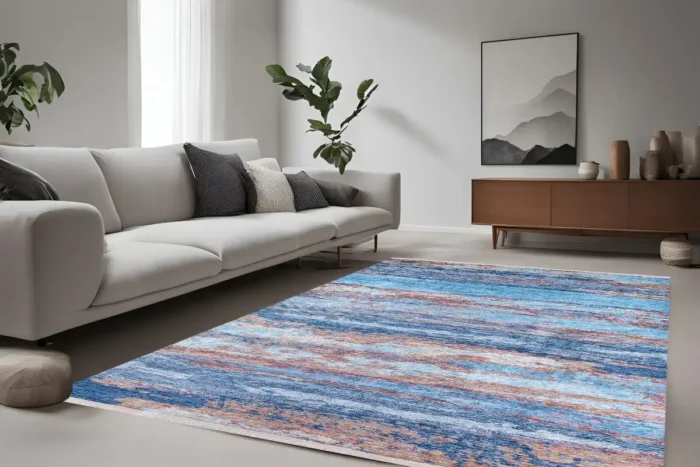 Blue Cascade Abstract Area Washable Rug - Image 2