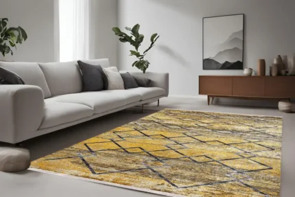 Golden Geometric Harmony Area Washable Rug Golden Geometric Harmony Area Washable Rug