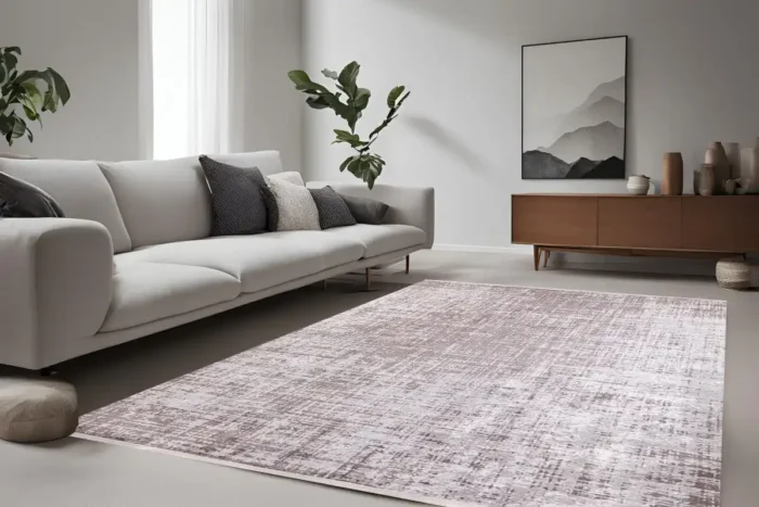 Contemporary Neutral Textured Washable Rug - Image 2