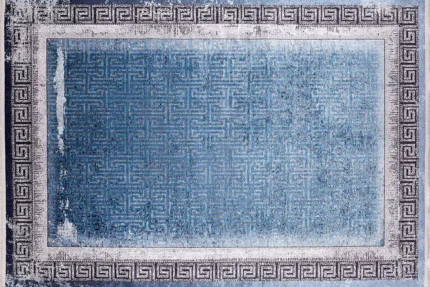 Greek Key Border Blue Washable Rug Greek Key Border Blue Washable Rug
