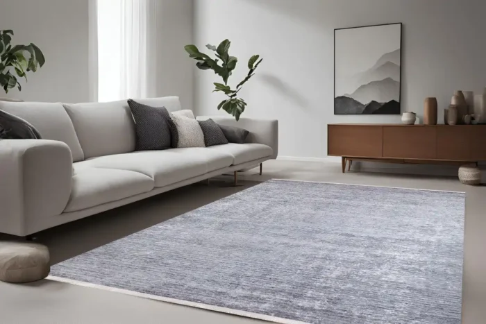Minimalist Textured Gray Area Washable Rug - Image 2