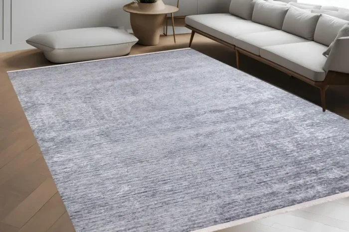 Minimalist Textured Gray Area Washable Rug - Image 4