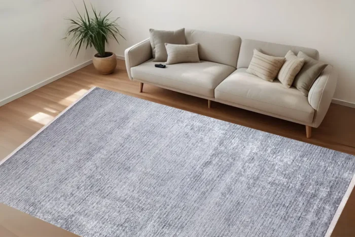 Minimalist Textured Gray Area Washable Rug - Image 3