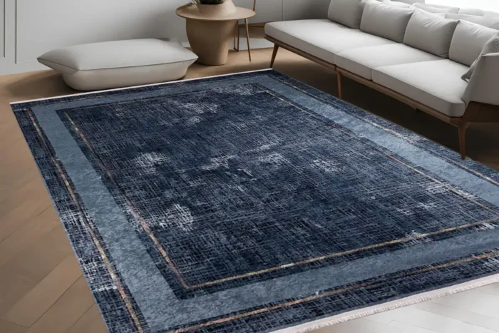 Navy Textured Border Area Washable Rug - Image 4