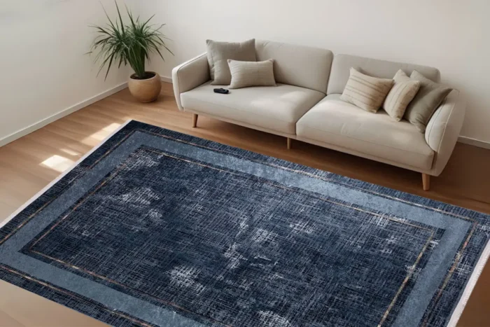 Navy Textured Border Area Washable Rug - Image 3