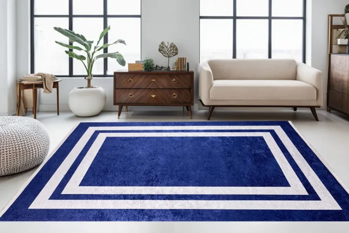 Royal Blue Modern Washable Rug - Image 2