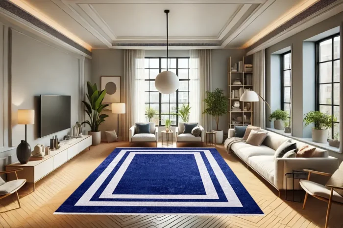 Royal Blue Modern Washable Rug - Image 4