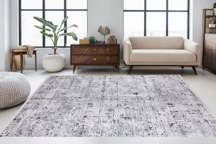 Abstract Modern Gray Area Washable Rug - Image 2
