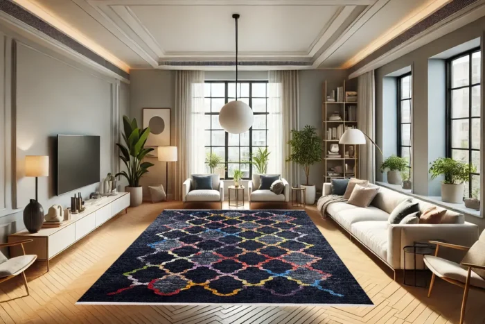 Vibrant Geometric Black Area Washable Rug - Image 4