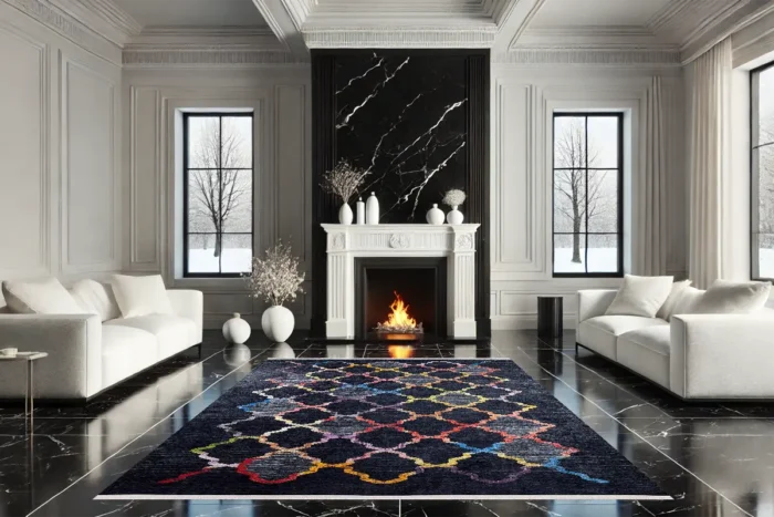 Vibrant Geometric Black Area Washable Rug - Image 3