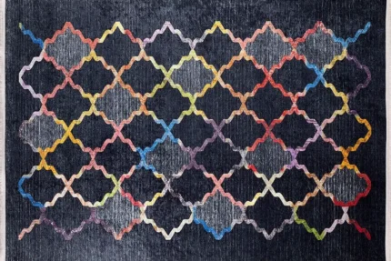 Vibrant Geometric Black Area Washable Rug Vibrant Geometric Black Area Washable Rug