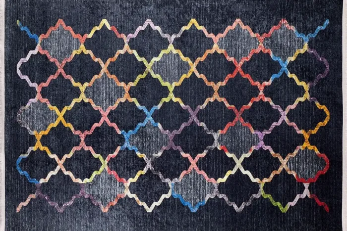Vibrant Geometric Black Area Washable Rug - Image 1