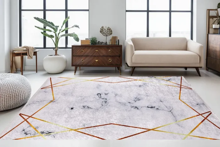Geometric Marble Effect Area Washable Rug - Image 2