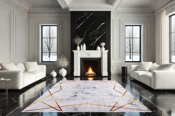 Geometric Marble Effect Area Washable Rug - Image 3
