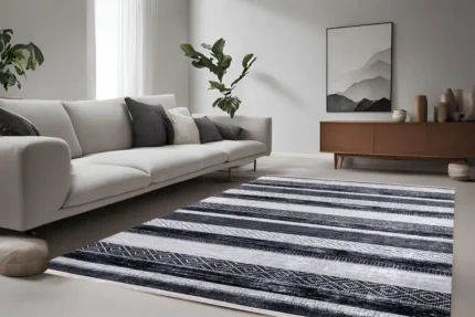 Monochrome Tribal Stripe Washable Rug Monochrome Tribal Stripe Washable Rug