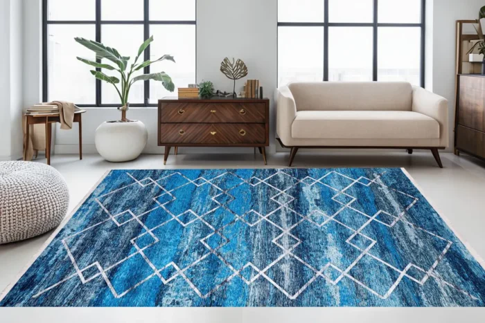 Azure Diamond Elegance Washable Rug - Image 2