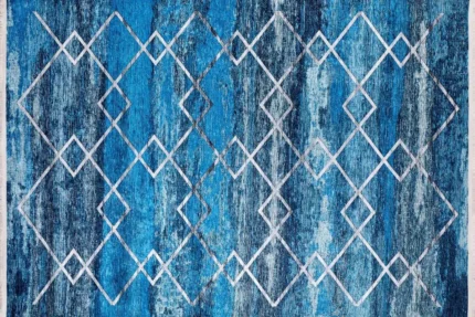 Azure Diamond Elegance Washable Rug
