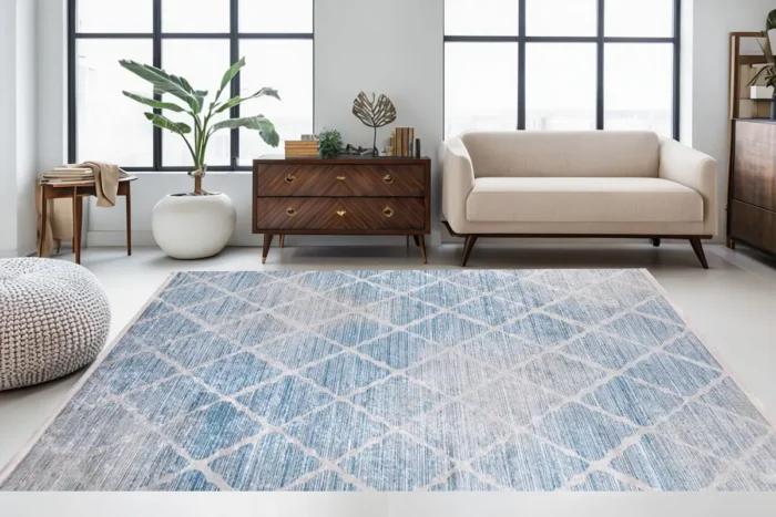 Blue Lattice Charm Washable Rug - Image 2