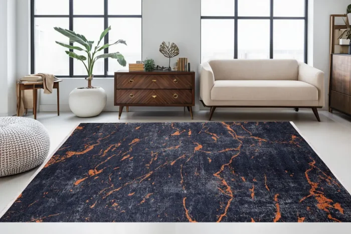Black Lava Vein Washable Rug - Image 2