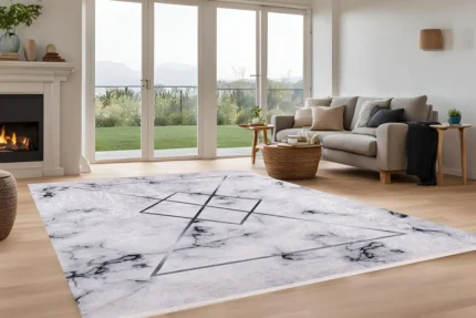 Marble Geometric Luxe Washable Rug Marble Geometric Luxe Washable Rug