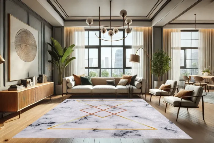 Golden Geometric Marble Rug Washable Rug - Image 3