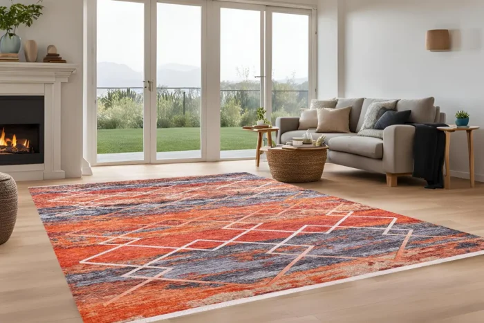 Vibrant Geometric Stripes Washable Rug - Image 2