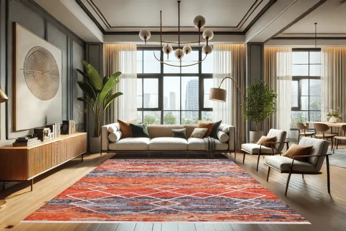 Vibrant Geometric Stripes Washable Rug - Image 3