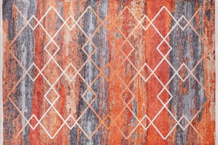 Vibrant Geometric Stripes Washable Rug - Image 1